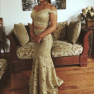 Sherri Hill Two-Piece Gold Prom Dress #51192
